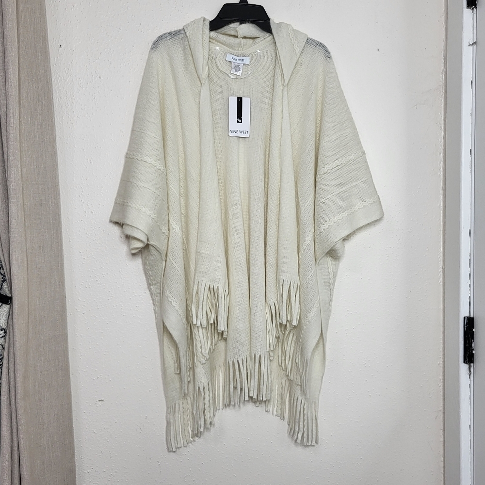 NINE WEST Super Soft Sweater Fringe Shaw Kimono